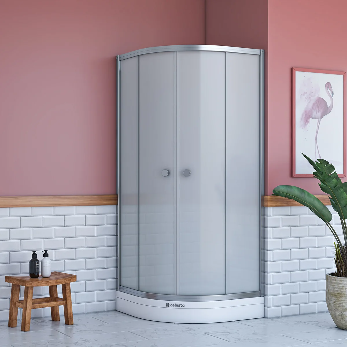 Cabina Dus Simplă Londra Semirotunda Sticla Mata 90 x 90 x 195 Cm Cadita Si Sifon Incluse