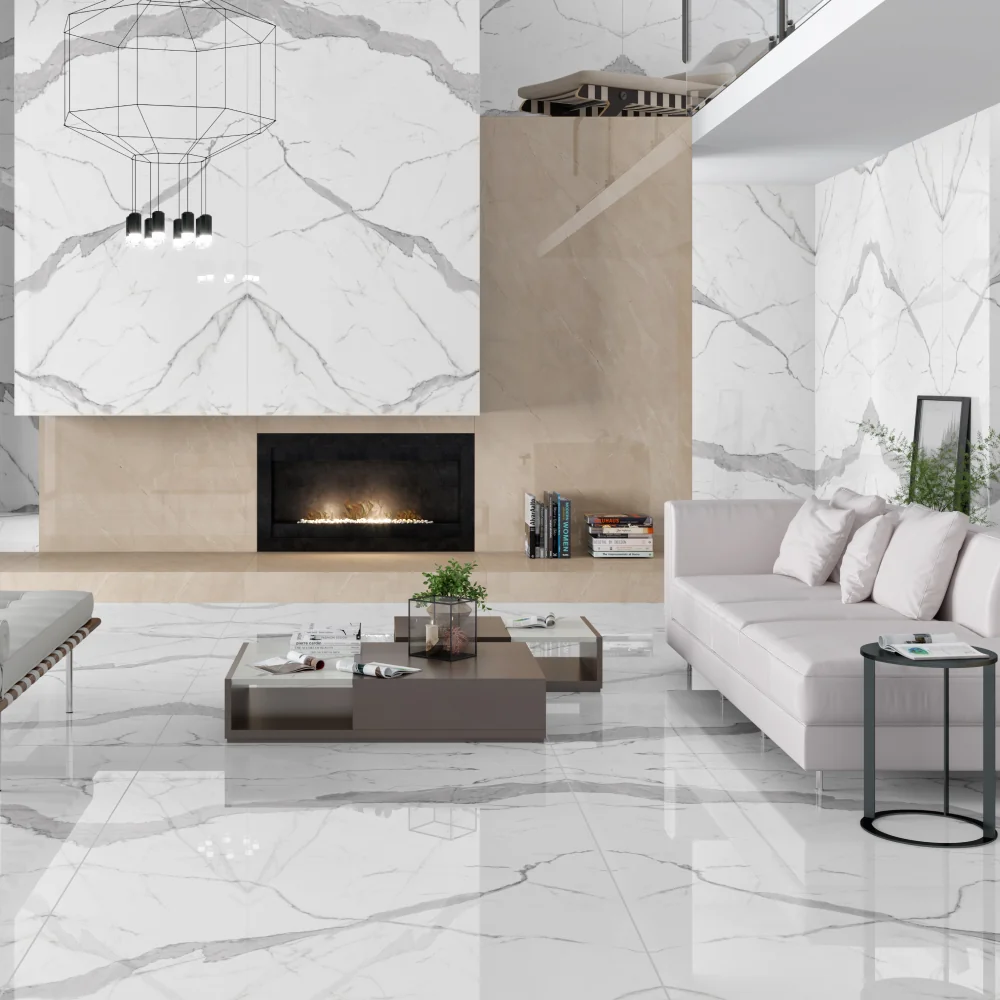 Gresie Exterior / Interior Portelanata Calacatta Elite Bookmatch B 120 x 240 cm Lucioasa Rectificata Tip Marmura