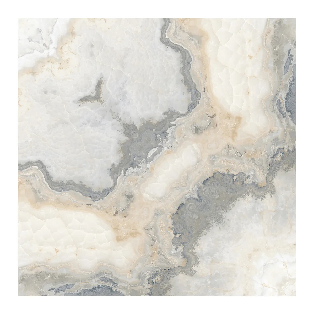 Gresie Exterior / Interior Portelanata Fractal Beige Bookmatch 60 x 60 Cm Lucioasa Rectificata Tip Marmura