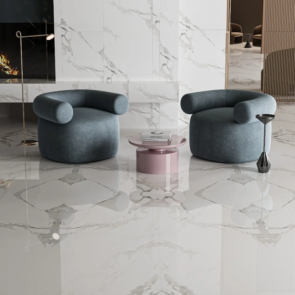 Gresie Portelanata Exterior / Interior Carrara White Bookmatch B 60 x 120 cm Lucioasa Rectificata Tip Marmura
