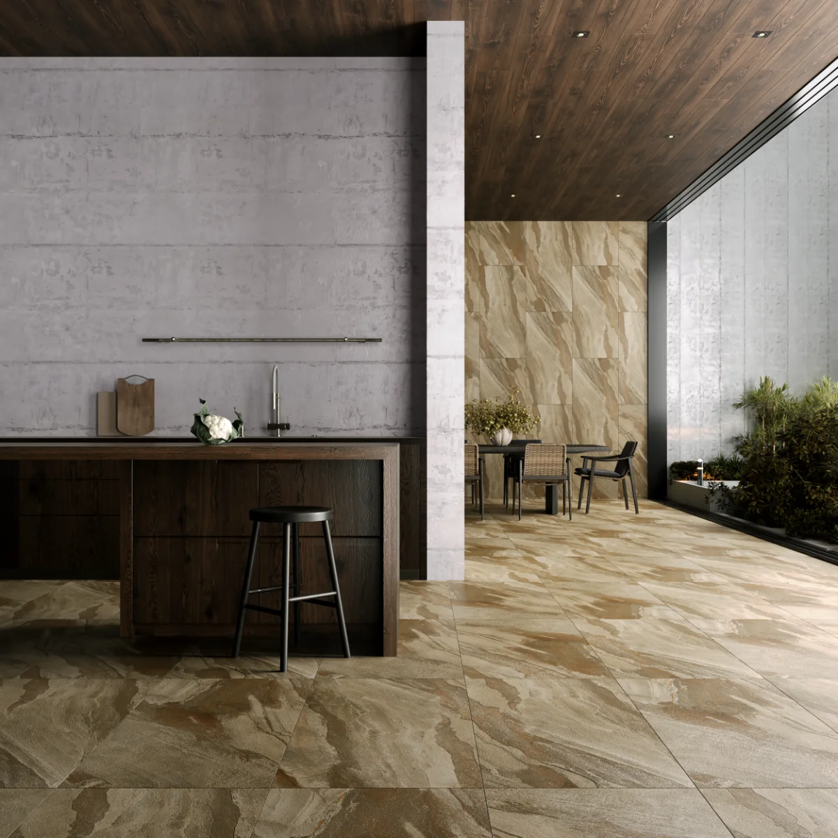 Gresie Antiderapanta Exterior / Interior Slate Gold 60 x 120 cm Mata Portelanata Rectificata Aspect Ciment