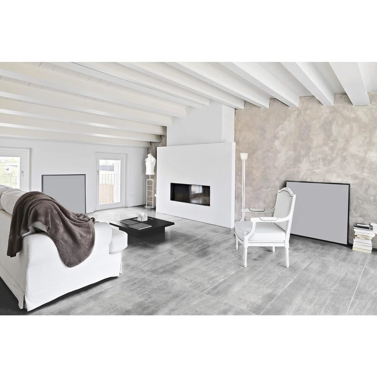 Gresie Exterior / Interior Portelanata Fossil Grey 45 x 45 cm Lucioasa Aspect Ciment