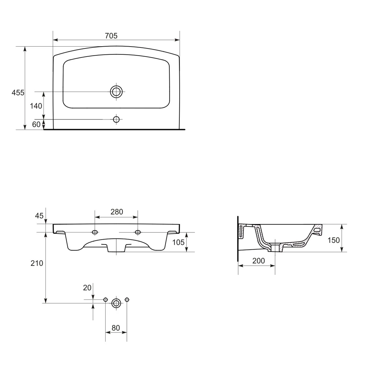 Lavoar Incastrat Cersanit Easy K102-015 Montare Pe Mobilier / Perete Dreptunghiular 70 Cm Alb