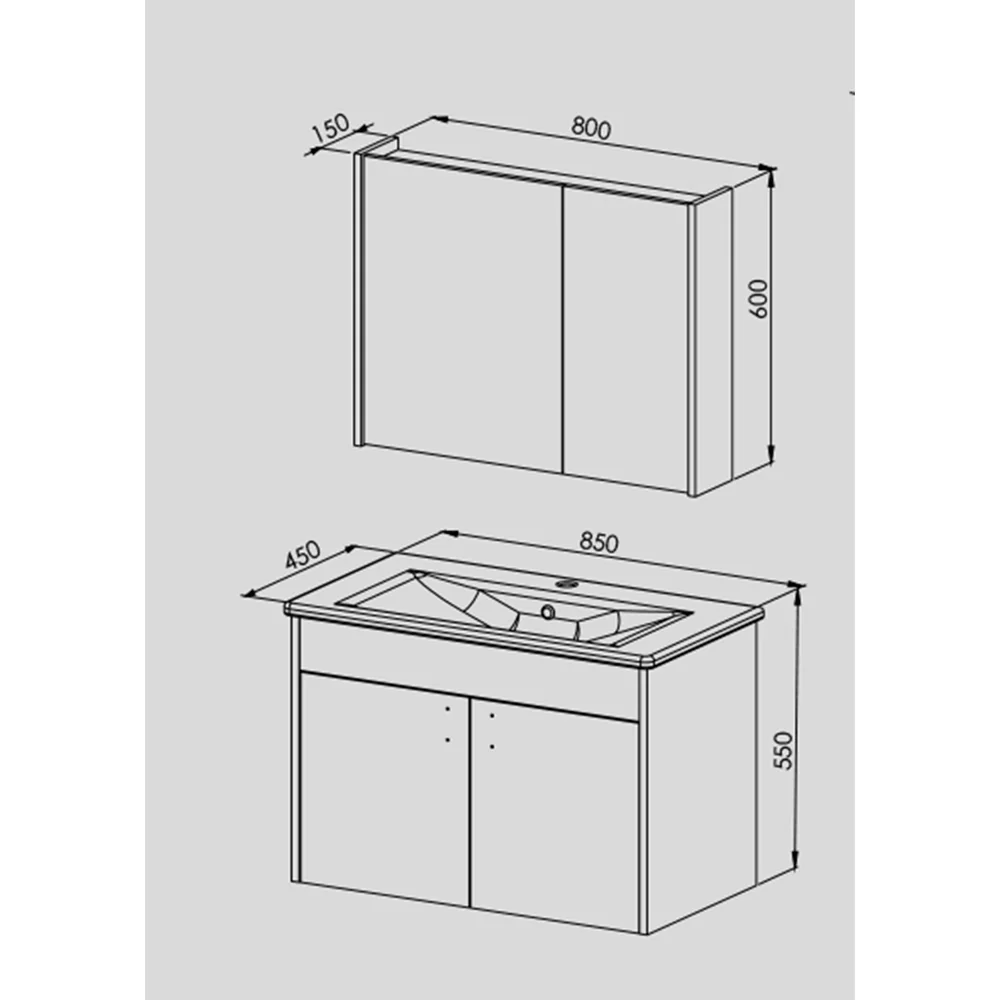 Set Mobilier Baie Mira Suspendat 3 Piese Alb 85 cm