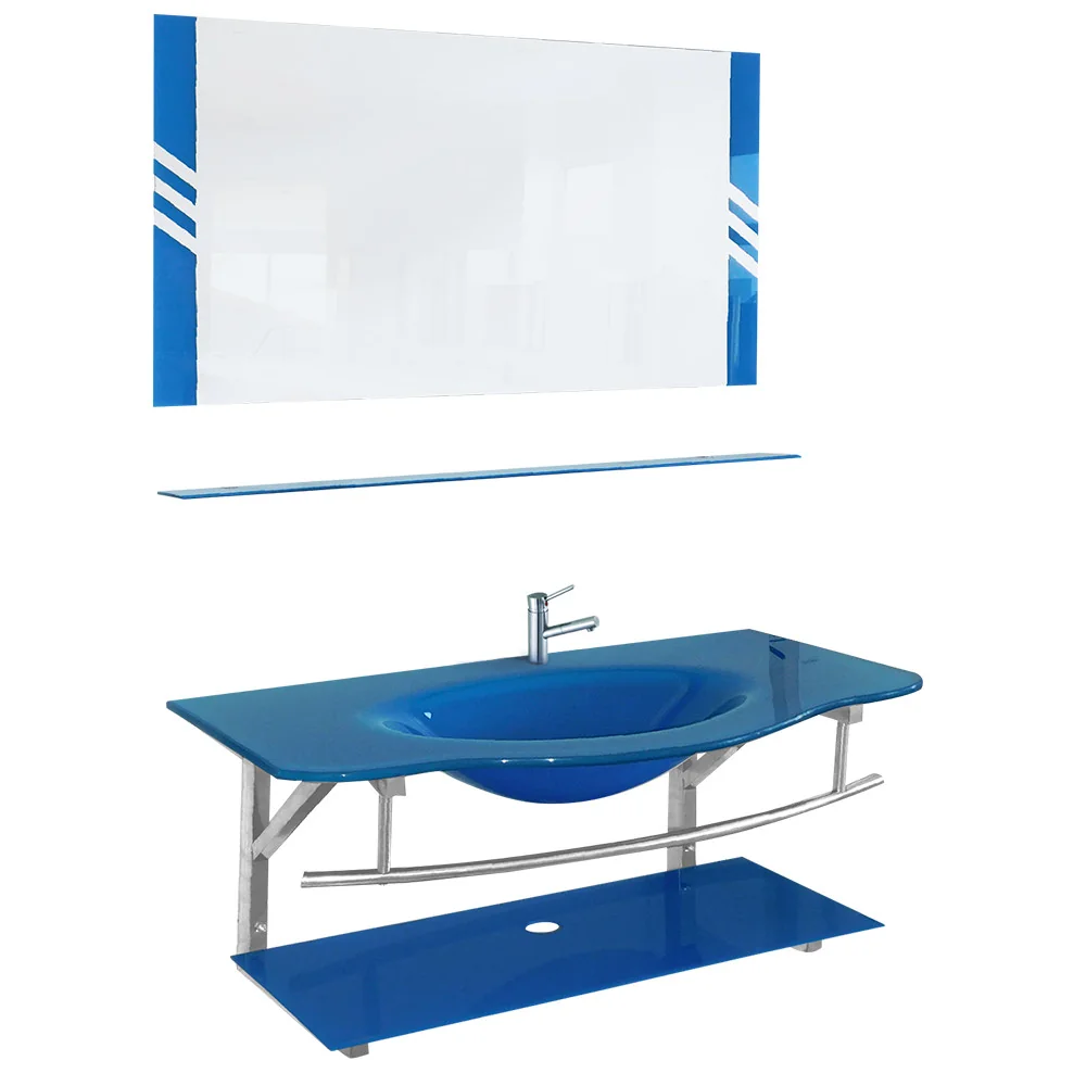 Set Mobilier Baie RM-2099 Suspendat Sticlă Albastru 65 cm