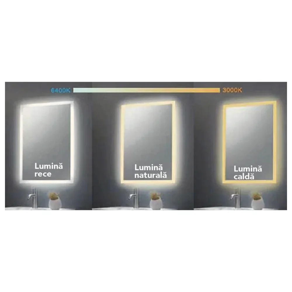 Oglinda Baie Cu LED Reglare Intensitate Si Buton Touch L-1230 60x80 Cm