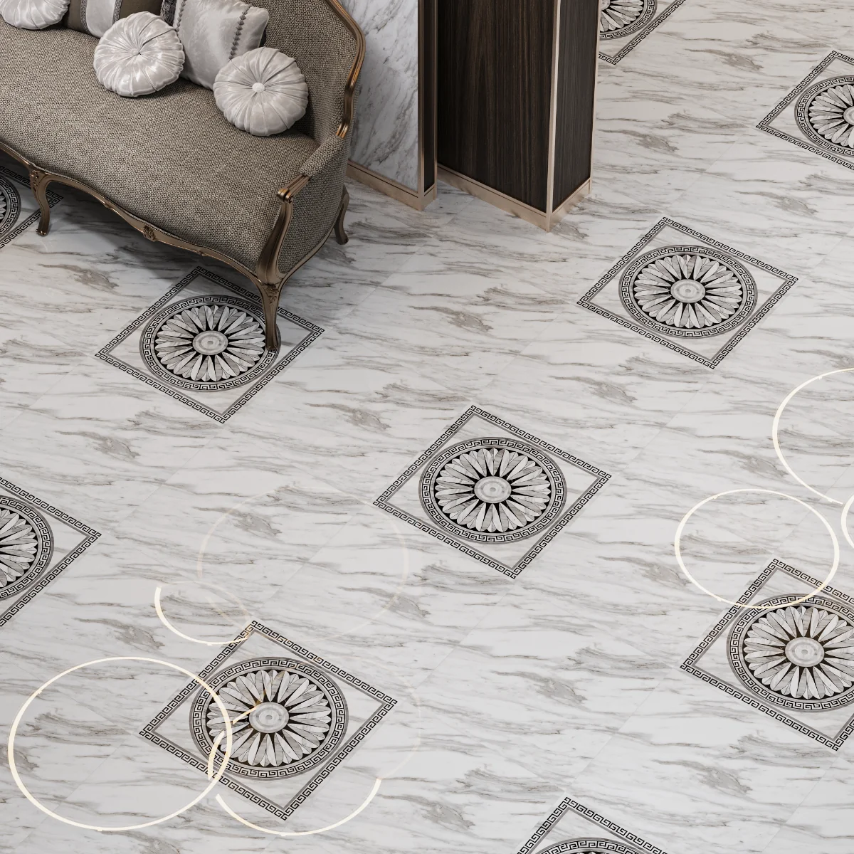Gresie Portelanata Exterior / Interior Carrara Grey 60 x 60 Cm Lucioasa Tip Marmura