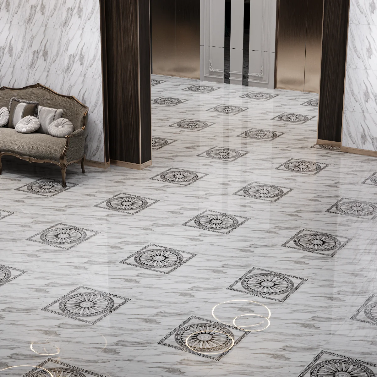 Gresie Portelanata Exterior / Interior Carrara Decor Grey 60 x 60 cm Lucioasa