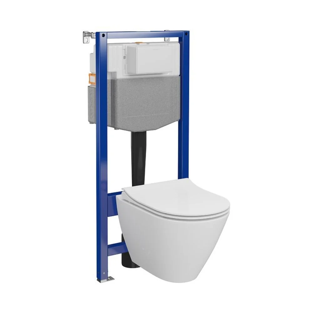 Set Vas WC Suspendat Rimless Cu Rezervor Incastrat Cersanit C14 Aqua 50 + Capac Duroplast Cu Soft Close S701-794