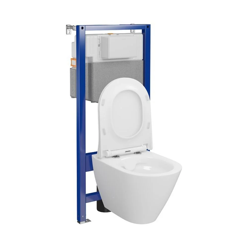 Set Vas WC Suspendat Rimless Cu Rezervor Incastrat Cersanit C14 Aqua 50 + Capac Duroplast Cu Soft Close S701-794