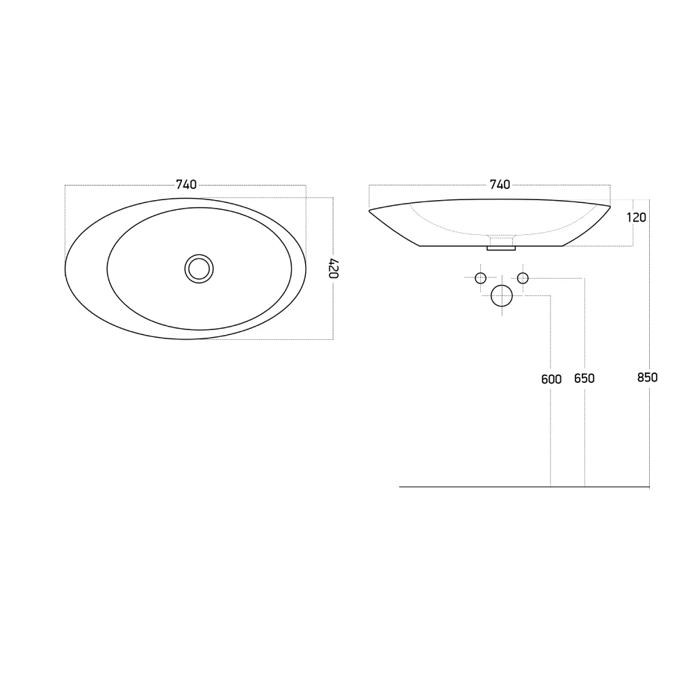 Lavoar Baie Pe Blat Celesta Ellipse 74 x 42 x 12 cm Ceramica Alb