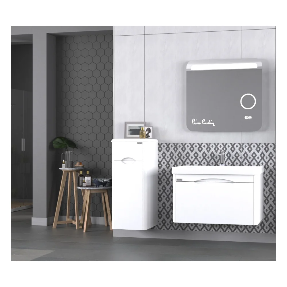 Set Mobilier Baie Pierre Cardin Pacific LED Suspendat 3 Piese Alb 80 cm