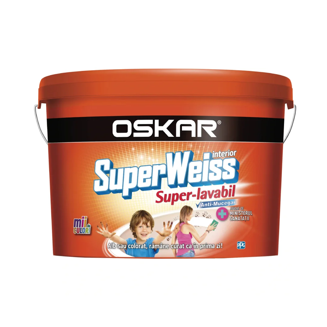 Vopsea Lavabila Pentru Interior Anti-Mucegai Oskar Superweiss Satin Alb 2.5 L