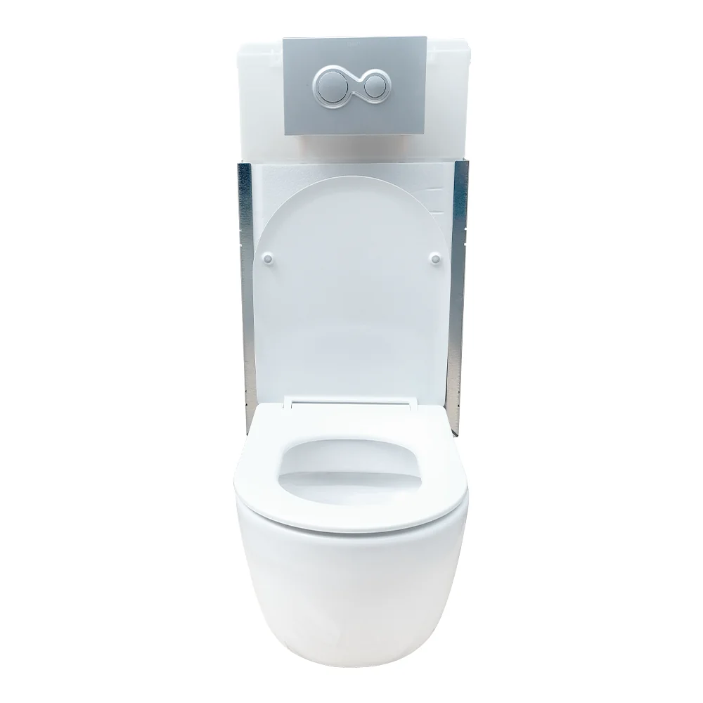 Set Vas WC Suspendat Rimless Cu Rezervor Incastrat Supreme 49 cm + Capac Duroplast Si Clapeta De Actionare