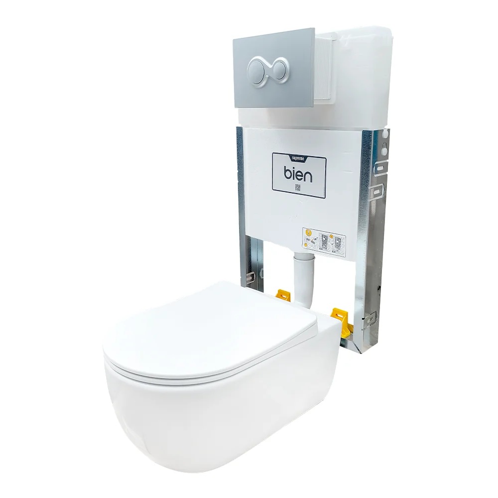 Set Vas WC Suspendat Rimless Cu Rezervor Incastrat Supreme 54 Cm + Capac Duroplast Si Clapeta Actionare
