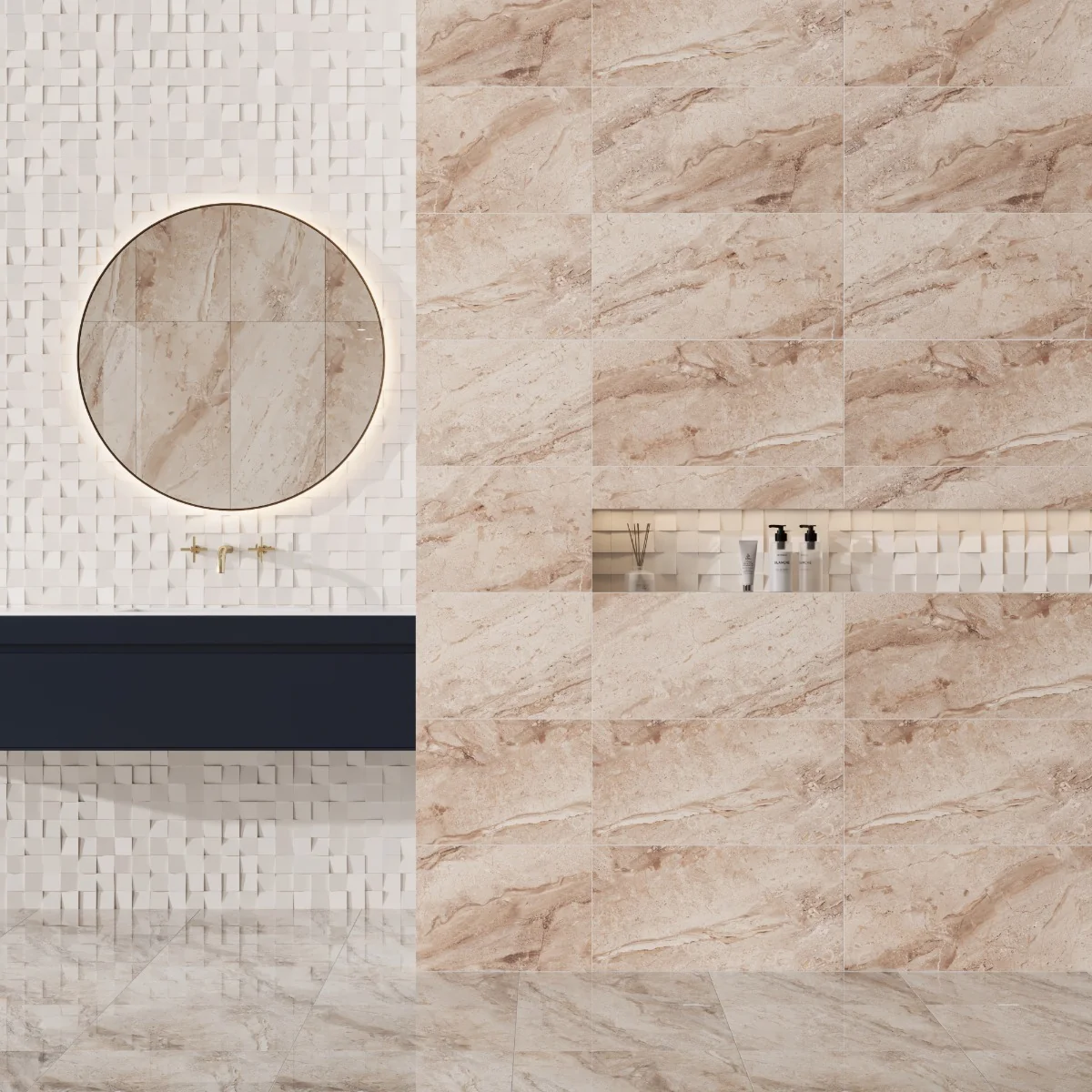 Gresie Exterior / Interior Portelanata Helena Beige 45 x 45 cm Lucioasa Tip Marmura