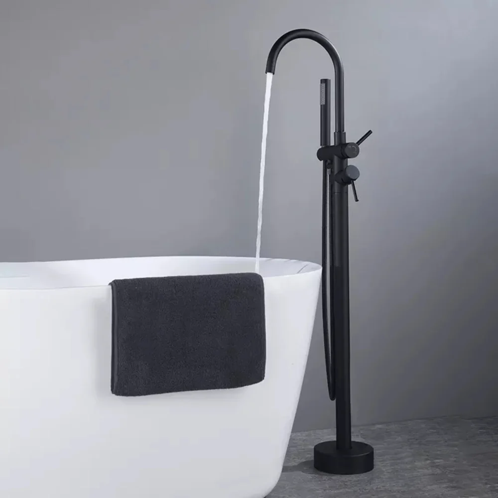 Baterie Freestanding Cu Montaj Pe Pardoseala Cadru Rotund Negru