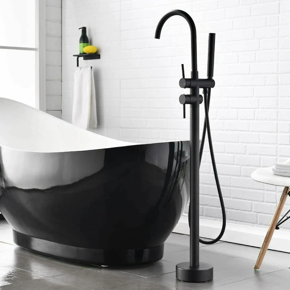 Baterie Freestanding Cu Montaj Pe Pardoseala Cadru Rotund Negru