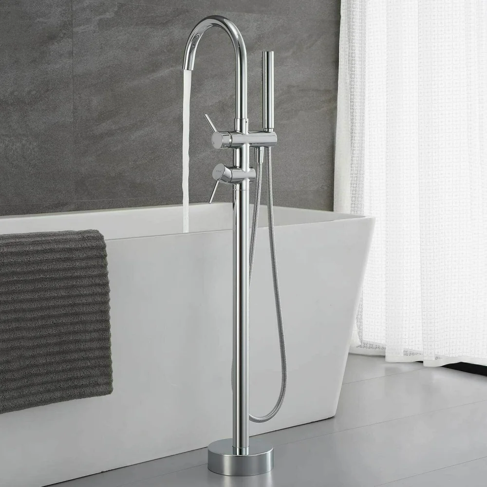 Baterie Freestanding Cu Montaj Pe Pardoseala Cadru Rotund Pipa Rotativa La 360° Crom