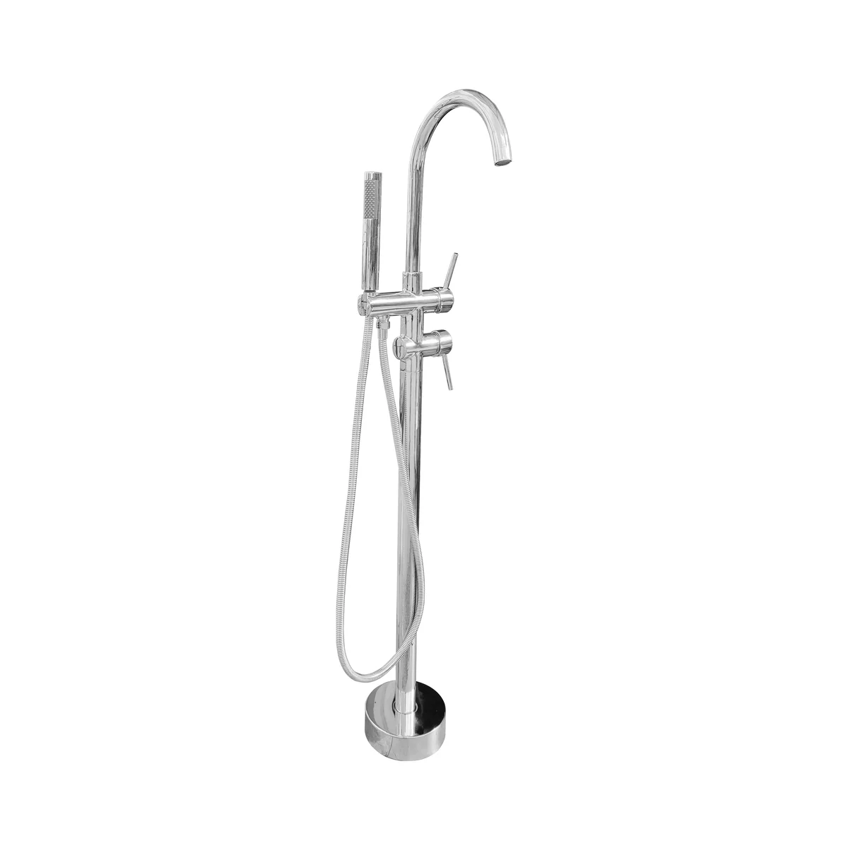 Baterie Freestanding Cu Montaj Pe Pardoseala Cadru Rotund Pipa Rotativa La 360° Crom