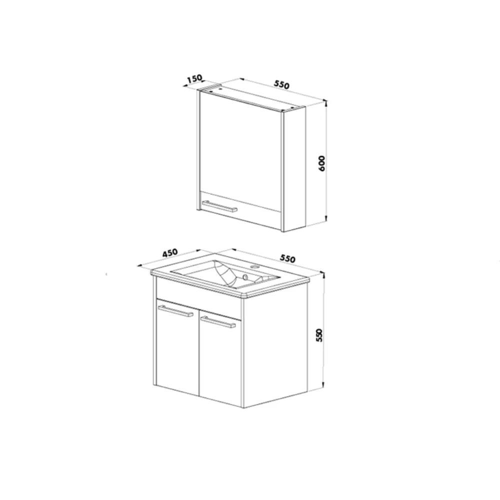 Set Mobilier Baie Sofia Suspendat 3 Piese Gri Inchis 65 cm