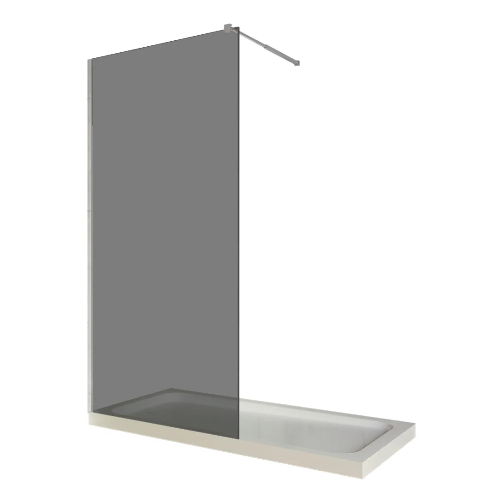 Paravan Dus Walk In / Perete Dus Sticlă Fumurie 6 mm Profil Crom Tija Extensibilă 90 x 200 cm