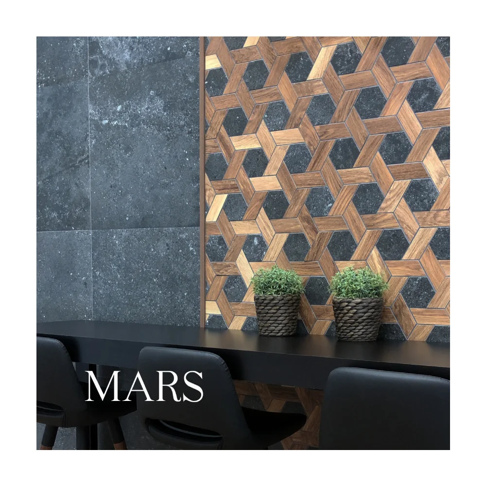 Gresie Mozaic Exterior / Interior Mars Anthracite Wooden Decor 58 x 58 cm Mata Antiderapanta Portelanata Rectificata
