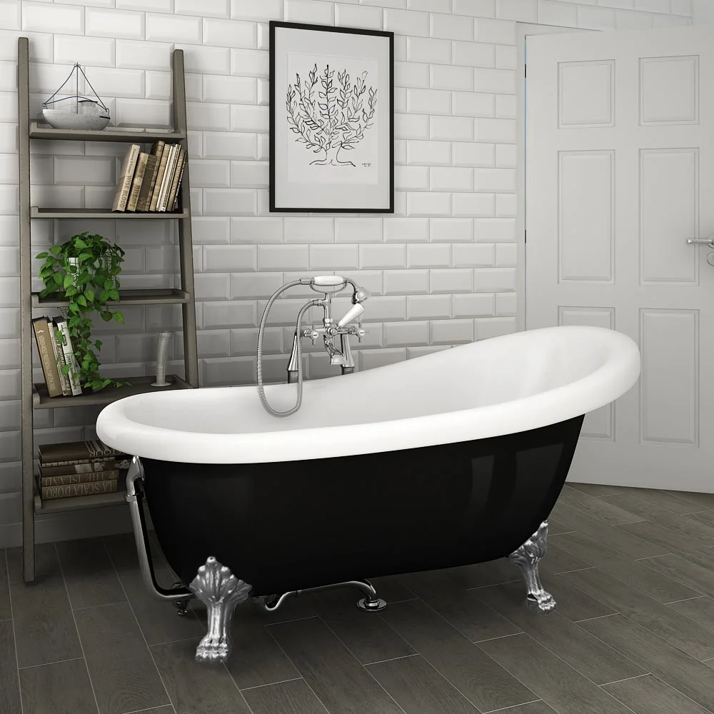 Cada Baie Freestanding Bella* BSM-404 Acril 170 x 75 x 75 Cm Negru Lucios Picioare Argintii