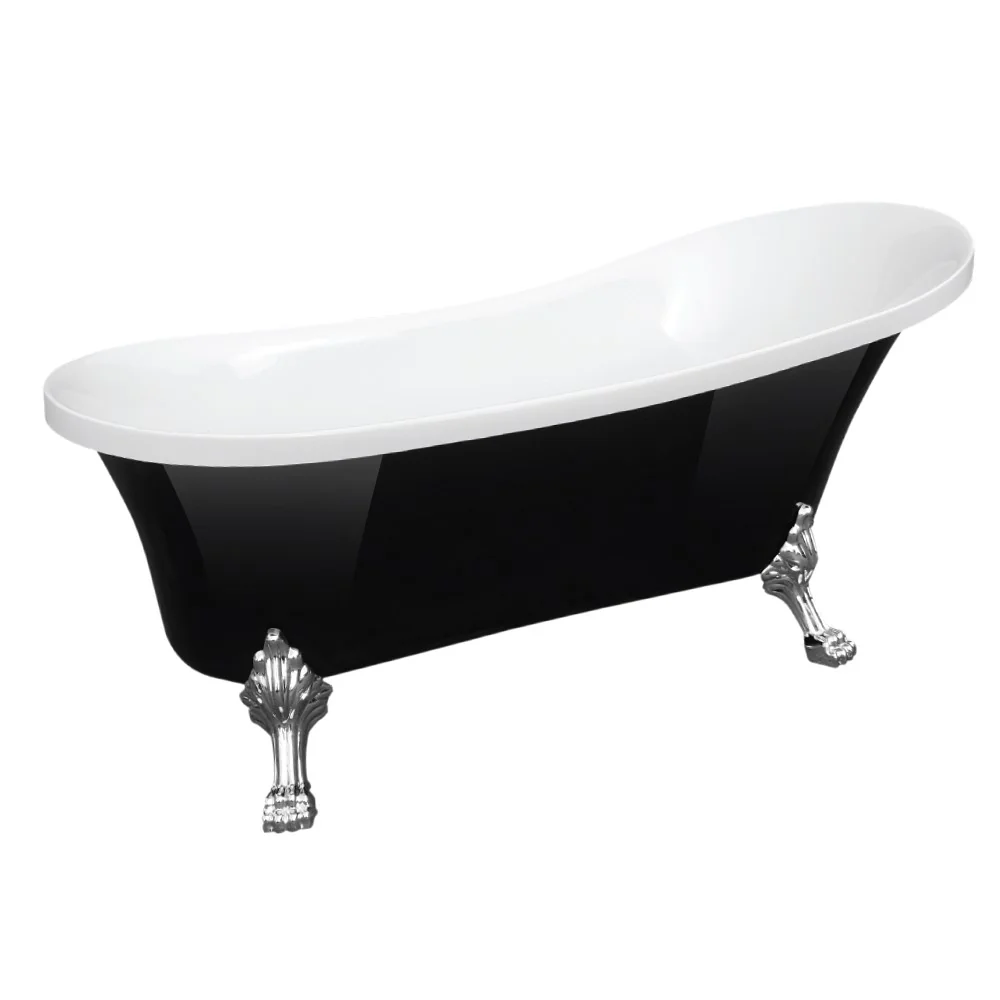 Cada Baie Freestanding Bella* BSM-404 Acril 170 x 75 x 75 Cm Negru Lucios Picioare Argintii