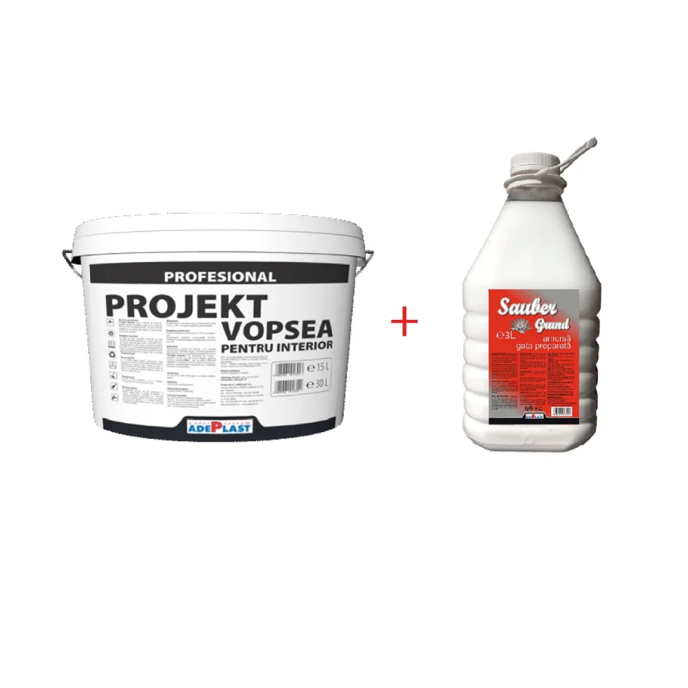 Vopsea Lavabilă Pentru Interior Adeplast Projekt 30 L + Sauber Grund 2 X 5 L