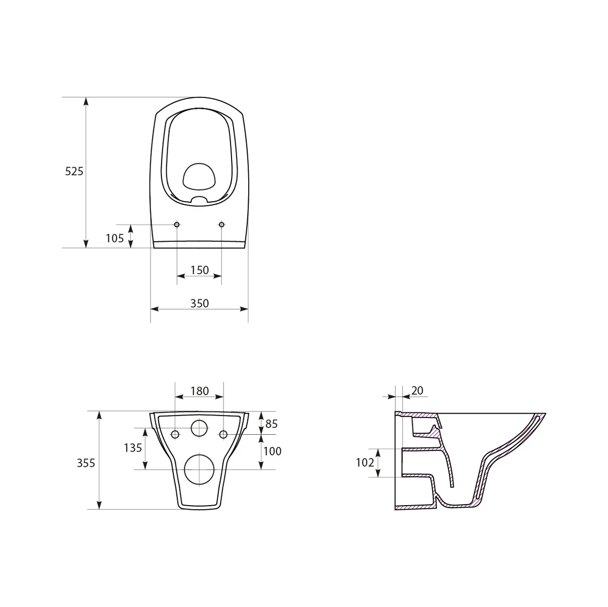 Vas WC Suspendat Cersanit Set 724 Carina New Clean On K701-135 Alb