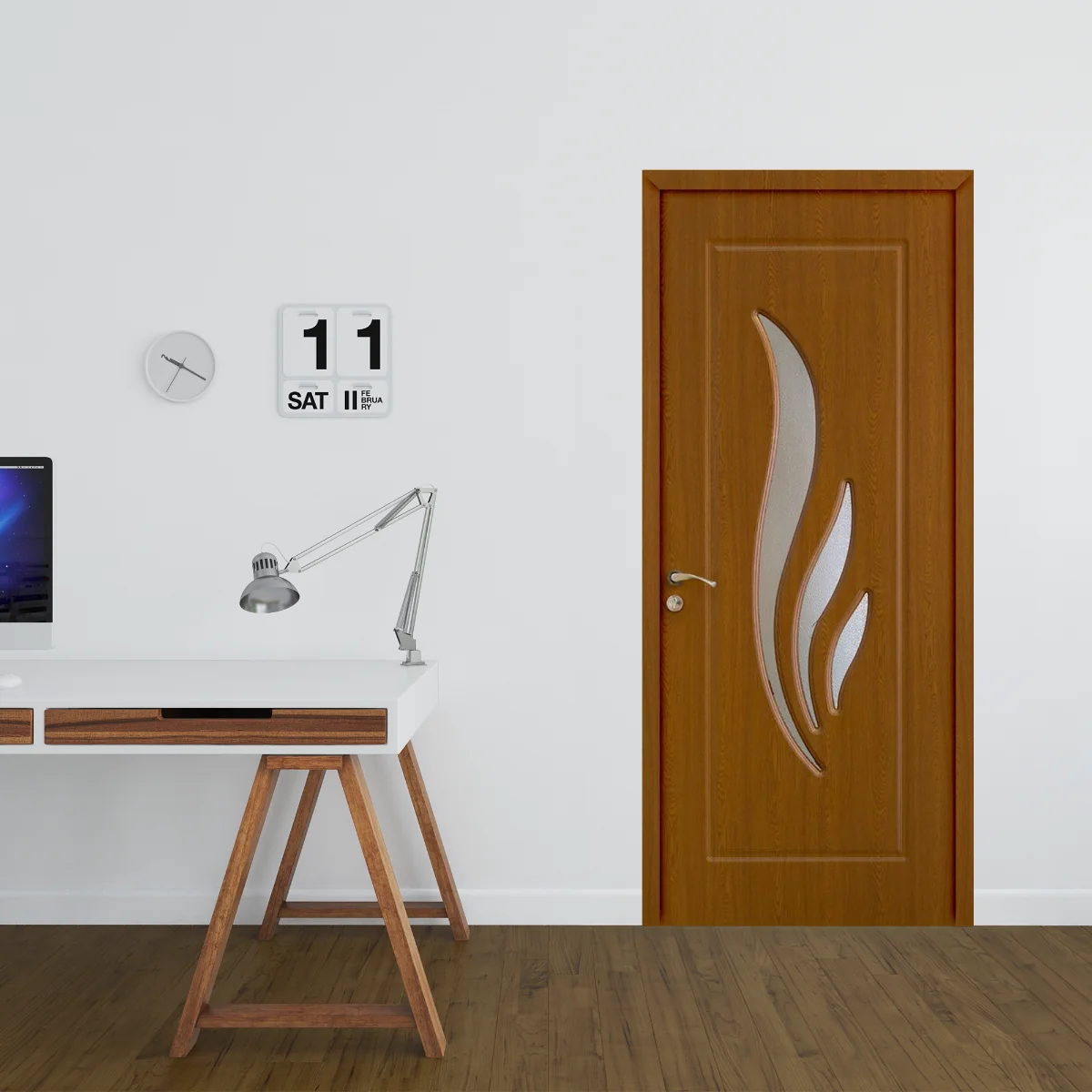 Usa Interior Din MDF OP 071 Reversibila Toc Inclus Cu Geam Stejar Inchis 80 x 200 cm