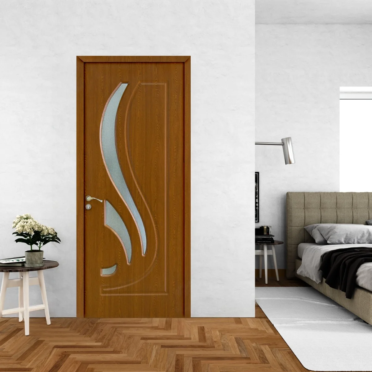 Usa Interior Din MDF OP 154 Reversibila Toc Inclus Cu Geam Stejar Inchis 80 x 200 cm