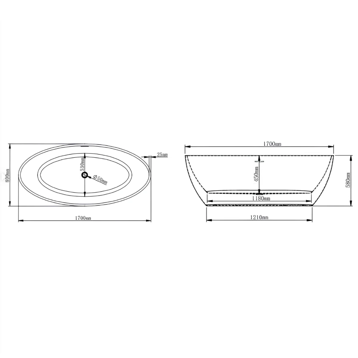 Cada Baie Freestanding Bella* BSM-220 Acril 170 x 80 x 58 cm Alb