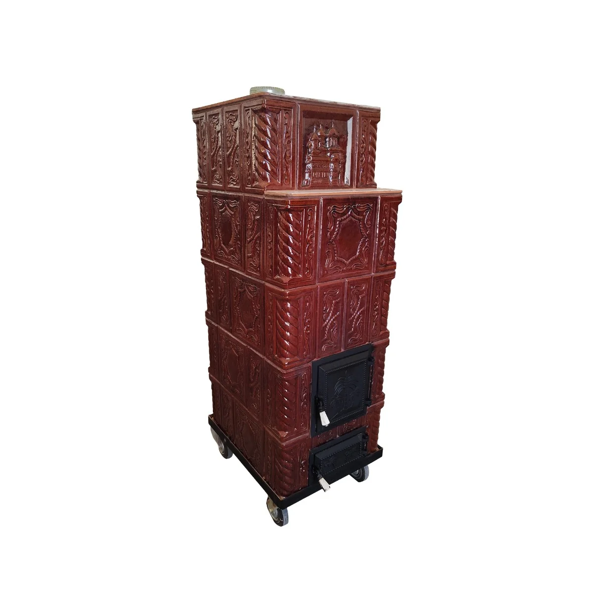 Soba Teracota Maro 5 Randuri Cu Roti 45 x 45 x 135 Cm Evacuare Dreapta