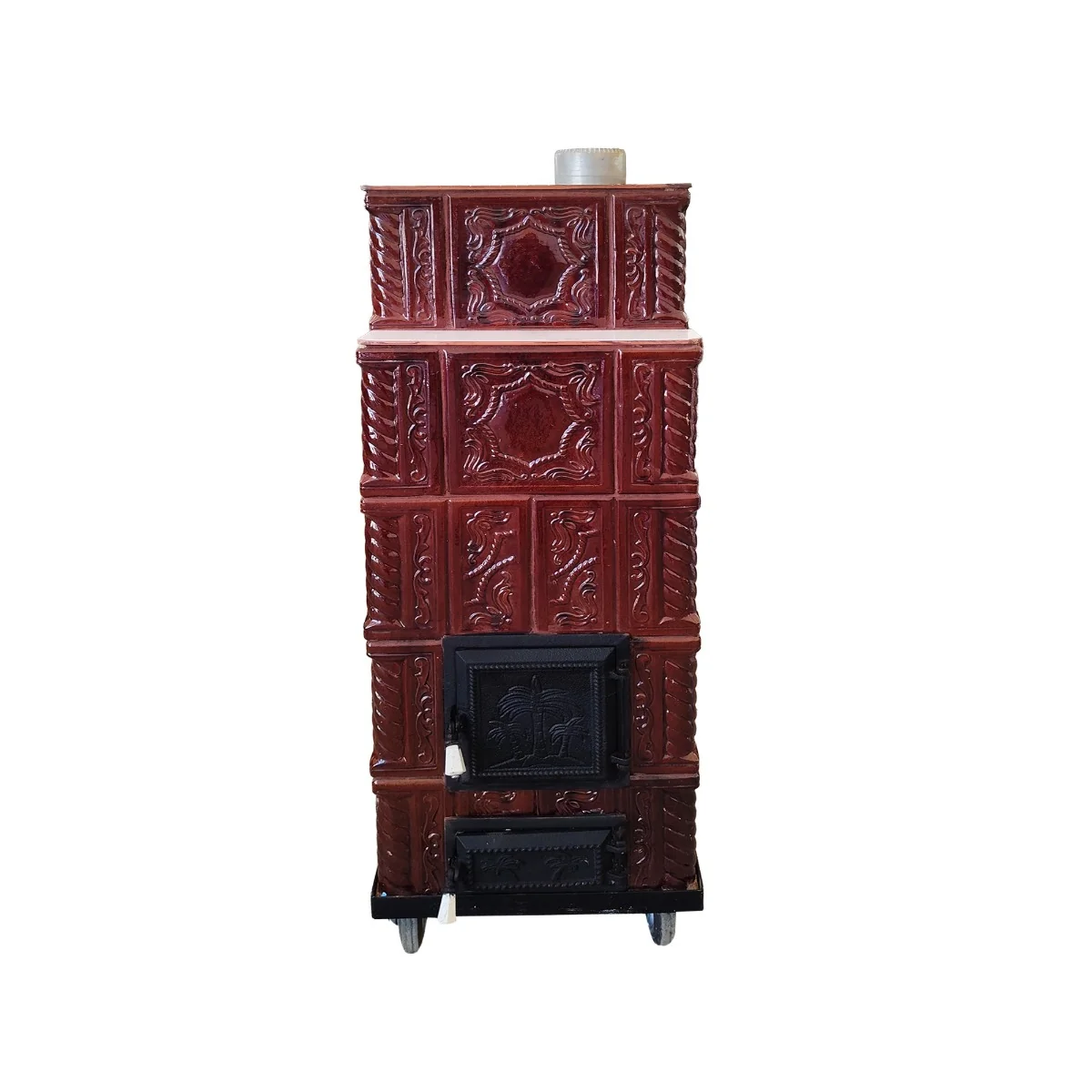 Soba Teracota Maro 5 Randuri Cu Roti 45 x 45 x 135 Cm Evacuare Dreapta