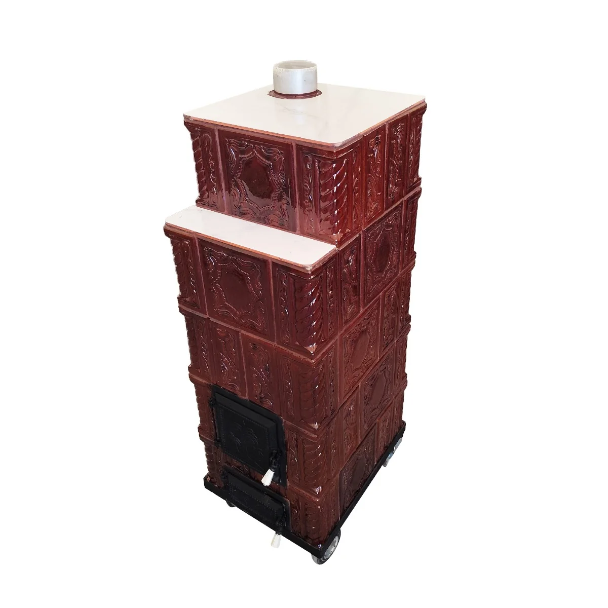 Soba Teracota Maro 5 Randuri Cu Roti 45 x 45 x 135 Cm Evacuare Stanga