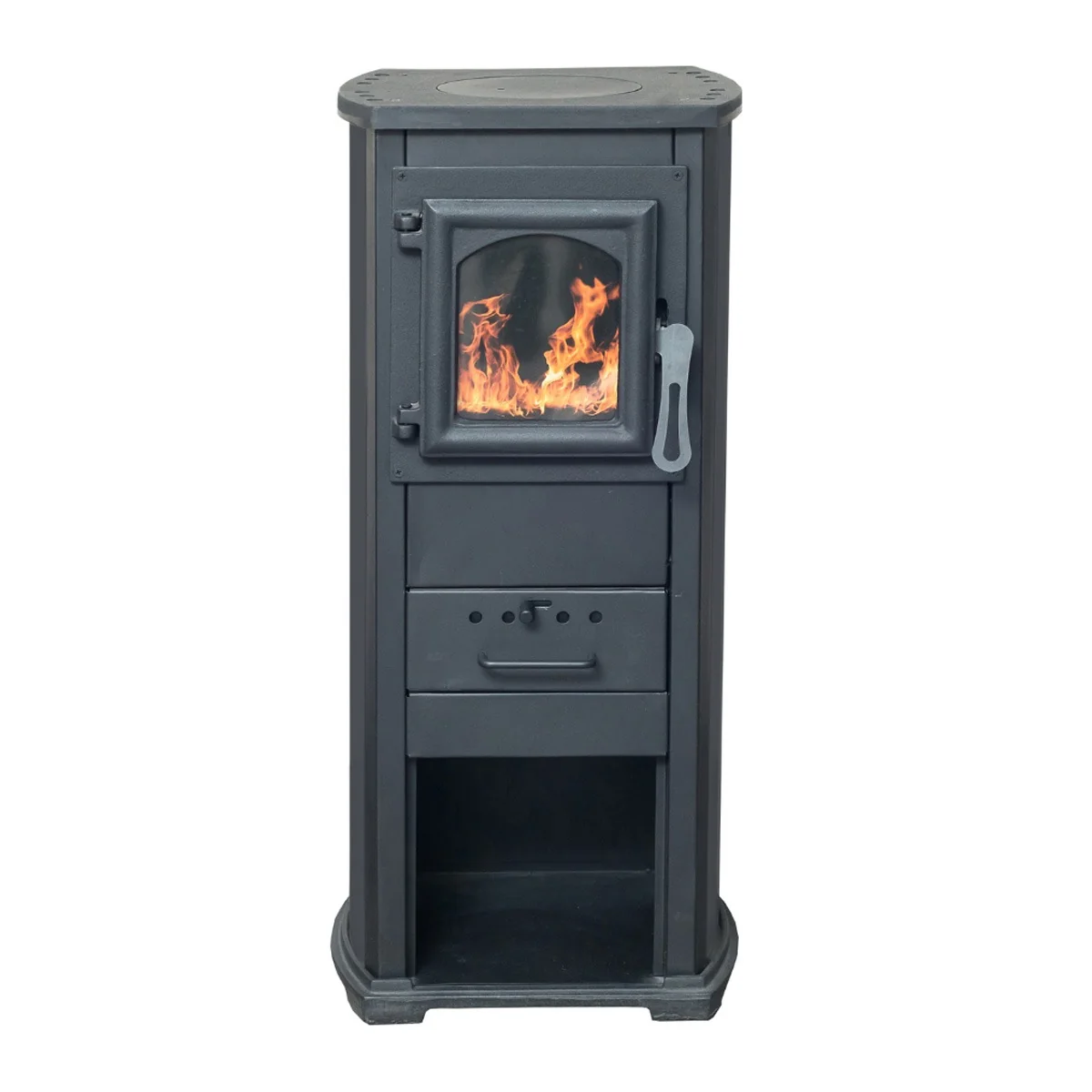 Semineu Pe Lemne Termo Klasik Lux Antracit Cu Plita De Gatit Si Sticla Termorezistenta 39 × 39 x 87 Cm