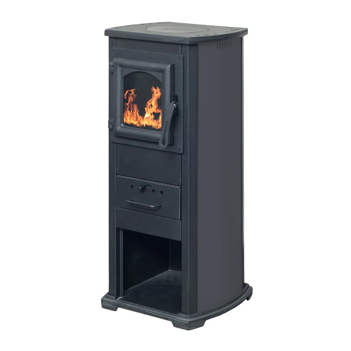 Semineu Pe Lemne Termo Klasik Lux Antracit Cu Plita De Gatit Si Sticla Termorezistenta 39 × 39 x 87 Cm