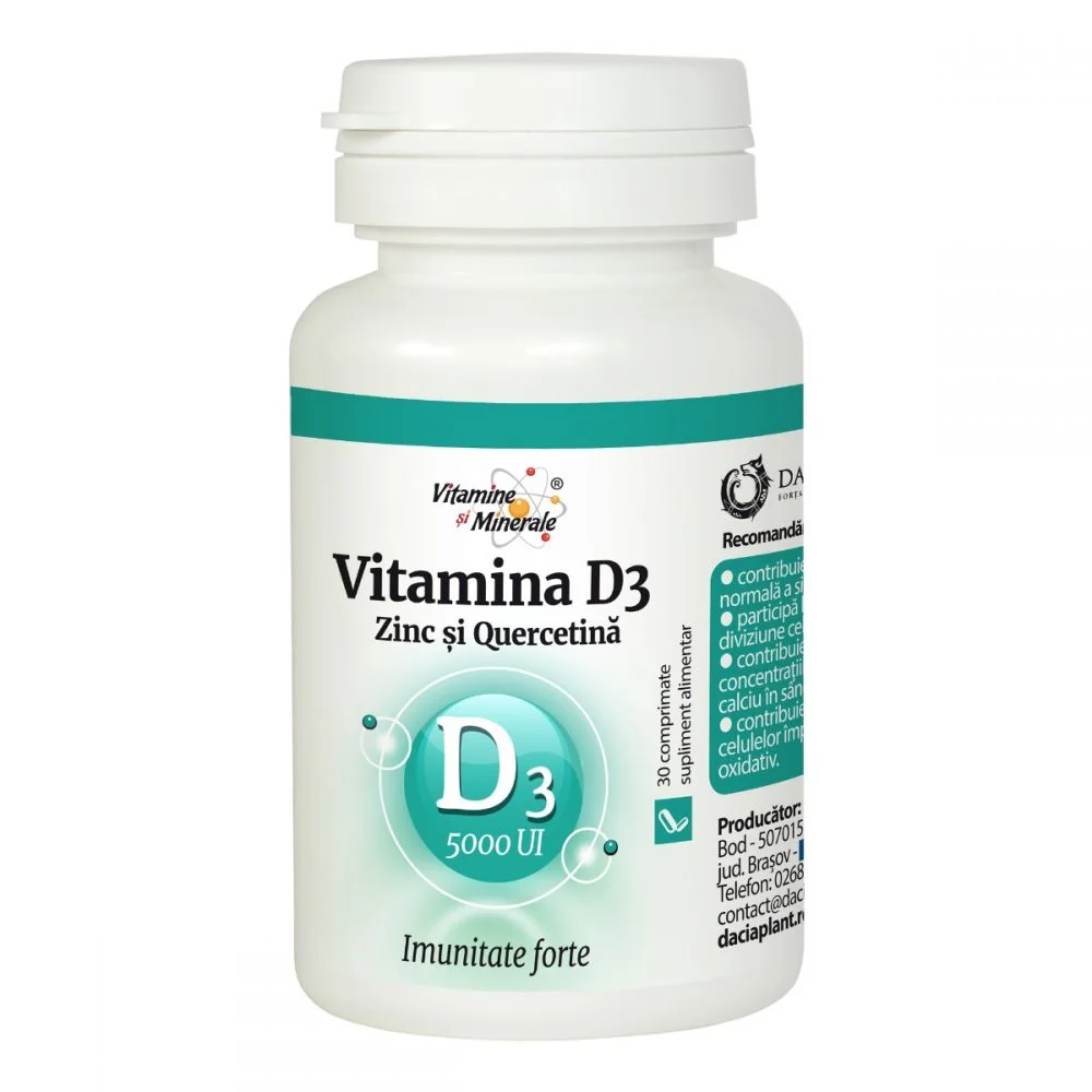 Vitamina D3 5000UI cu Zn si Quercetina, 30 comprimate, Dacia Plant