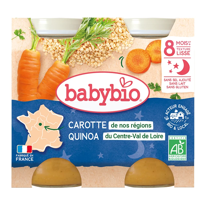 Crema de morcovi si quinoa Bio, 2 x 200g, BabyBio