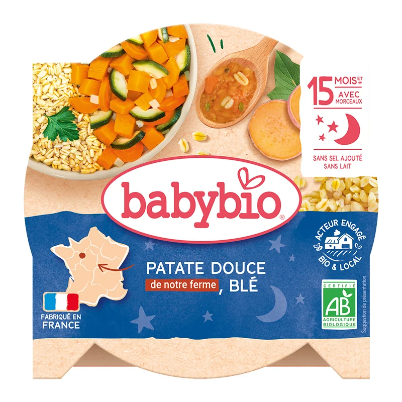 Meniu cu legume, cartof dulce si grau Bio, 260g, BabyBio