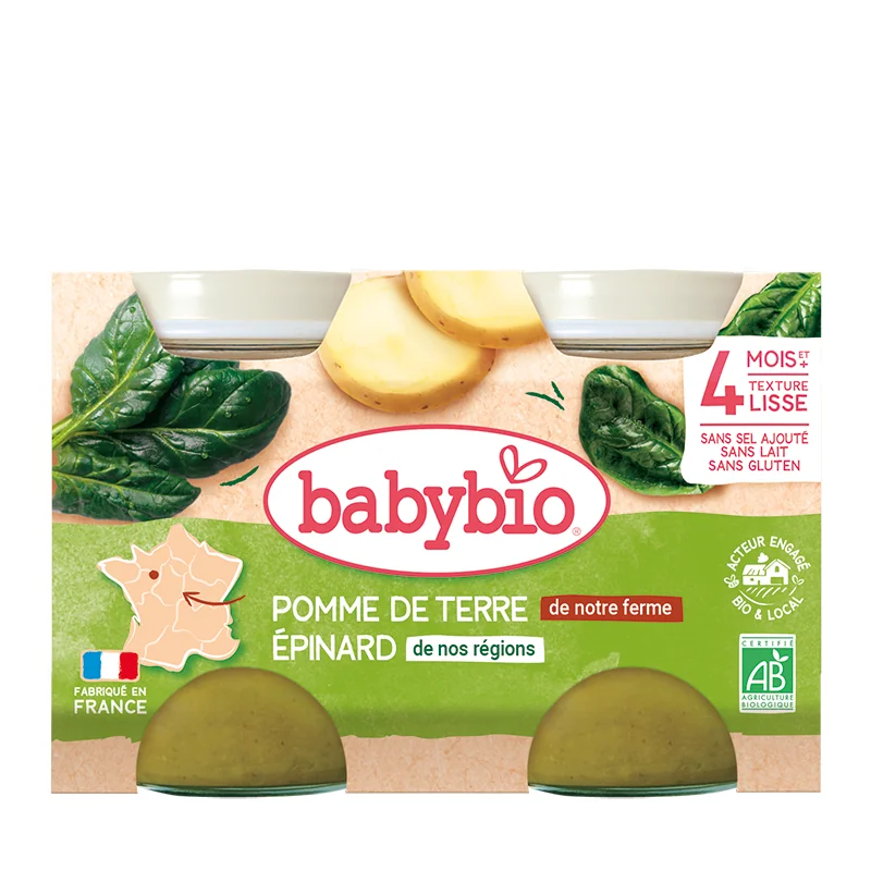Piure de cartofi si spanac Bio, 2 x 130g, BabyBio
