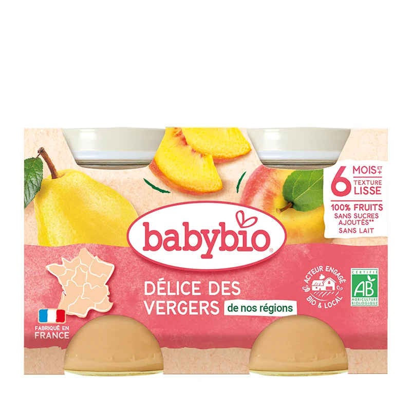 Piure de fructe Bio, 2 x 130g, BabyBio