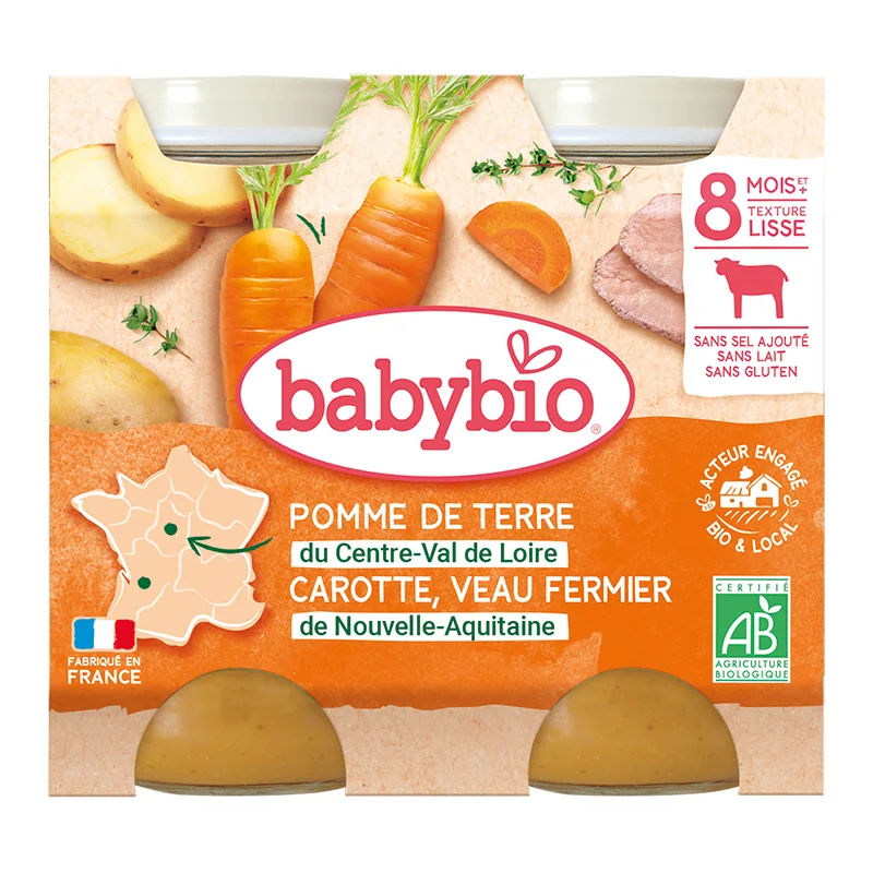 Piure de legume si vitel Bio, 2 x 200g, BabyBio