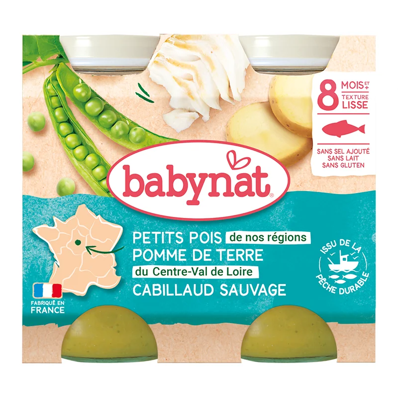 Piure de mazare, cartofi si peste cod, 2 x 200g, BabyBio