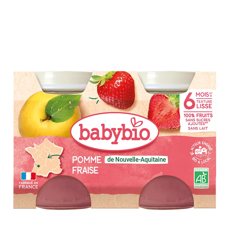 Piure de mere, capsuni si afine Bio, 2 x 130g, BabyBio