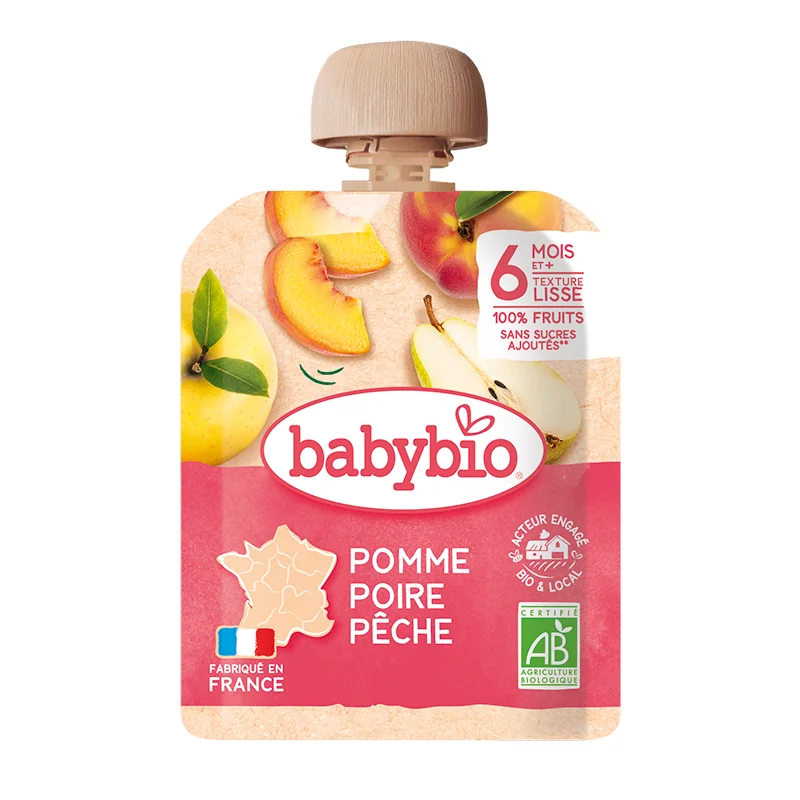 Piure bio din mere, pere si piersici, 90g, BabyBio