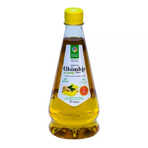 Sirop natural de ghimbir cu lamaie presat la rece, 520ml, Steaua Divina
