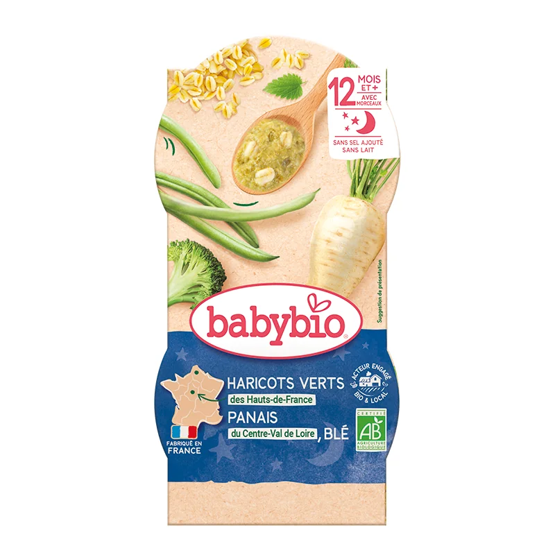 Meniu de fasole verde, pastarnac si grau, 2 x 200g, BabyBio